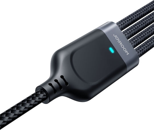 Joyroom S-A18 Плетен USB Кабел към Lightning / Type-C / micro USB 3.5A Черен 1.2 м