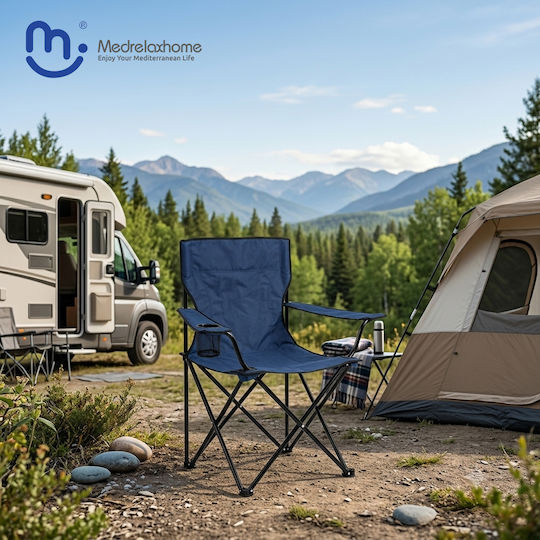 Medrelaxhome Campingmöbel Set aus 3 Stück mit Faltbarem Strandtisch Kompakt und 2 Faltbaren Campingstühlen Deluxe Blau