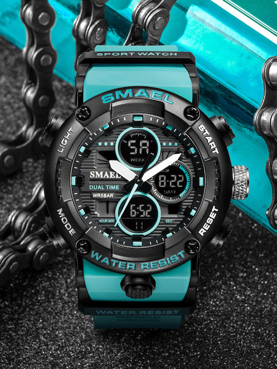 Smael Ceas Digital pentru Bărbați de 52 mm cu Cronograf, Mecanism cu Baterie și Brățară Metalică Bleu Smael Ceas Digital pentru Bărbați de 52 mm cu Cronograf, Mecanism cu Baterie și Brățară Metalică Bleu