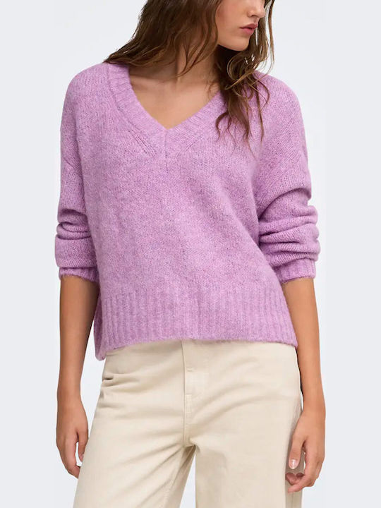 Only Onlyfiona Women's Sweater with V-Neck Violet Tulle