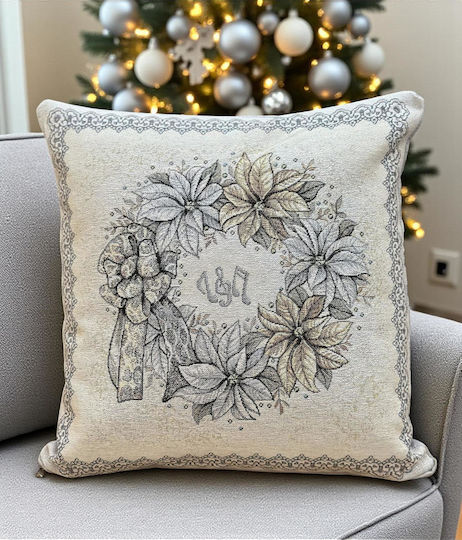Linea Home Weihnachtsdekorativer Kissenbezug Quadratisch Beige 45x45cm