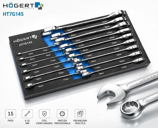 Set 15 Chei Combinatie Hogert Steel Pentru Desurubare Si Insurubare