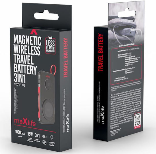 Maxlife MXPB-08 MagSafe Външна Батерия 10000mAh 15W Power Delivery Бързо Зареждане Черна