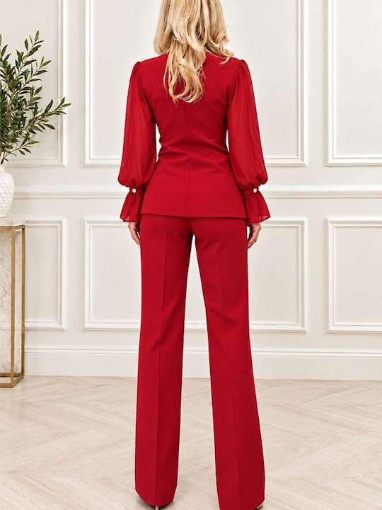 Costum Roșu pentru Femei cu Croială Tapered