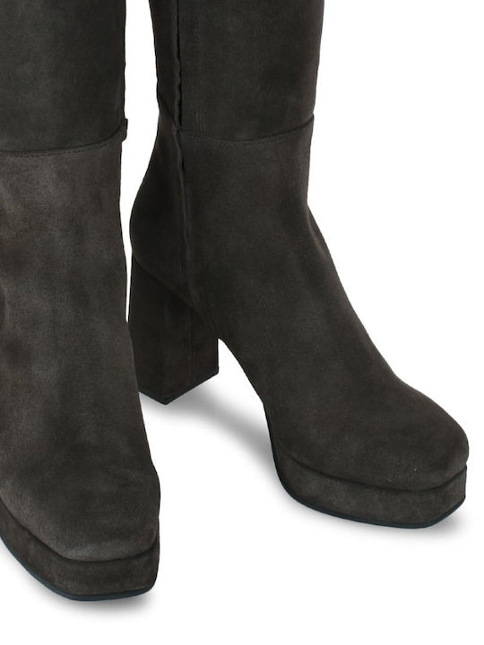 Wildleder Damenstiefel mit hohem Absatz Braun