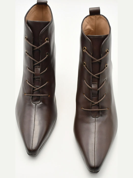 Dunkelbraune Damen-Lederstiefeletten