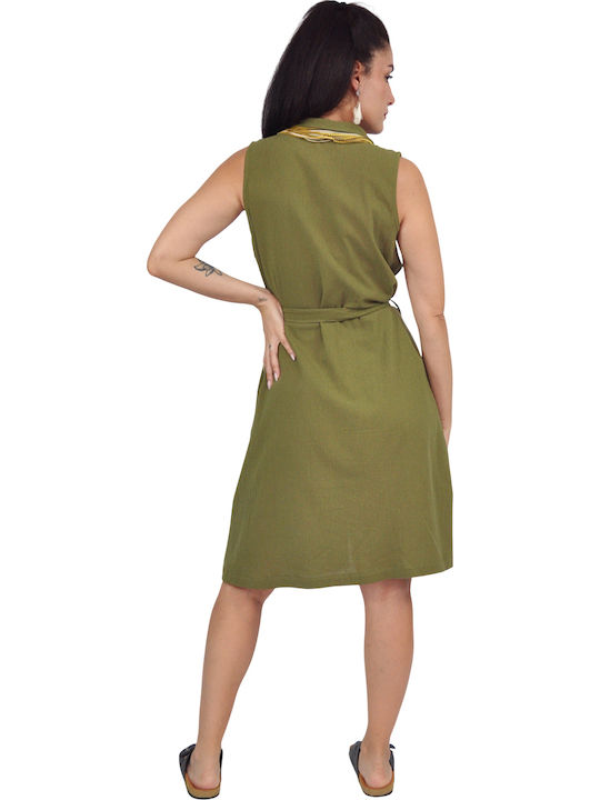 Rochie de vară Midi Cămașă Kaki
