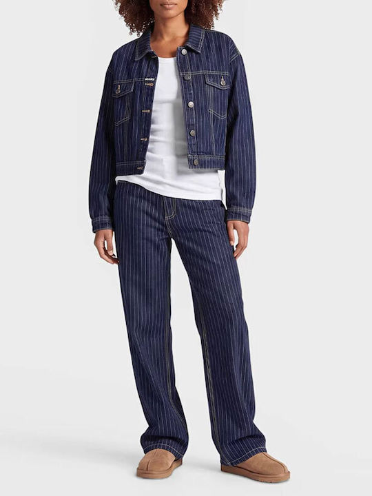 Geacă Din Denim Crop Retro Pentru Femei Blue