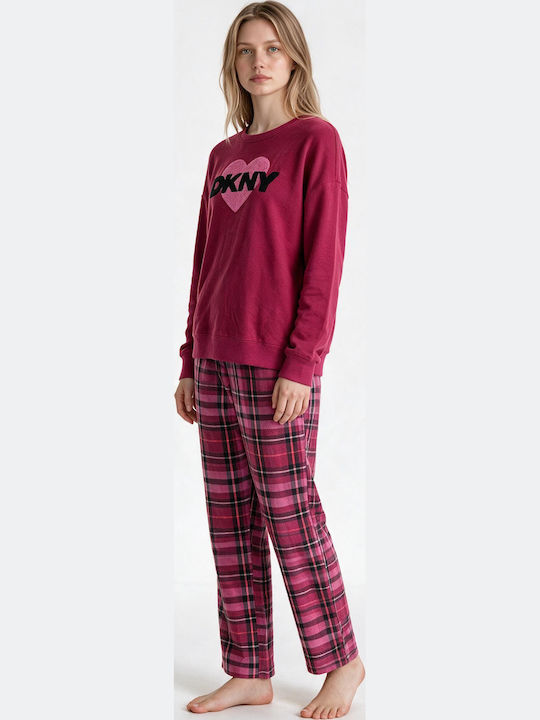 DKNY Зимен Дамски Комплект Пижама Бордо DKNY Зимен Дамски Комплект Пижама Бордо