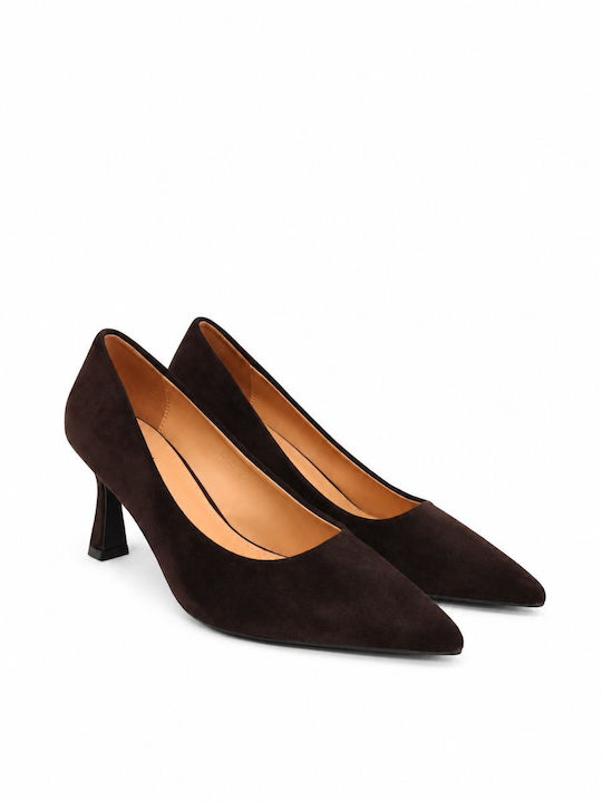 Pantofi Stiletto Ascuțiți din Velur Maro Închis
