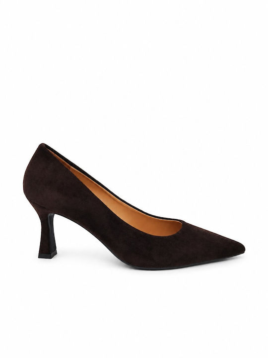 Pantofi Stiletto Ascuțiți din Velur Maro Închis