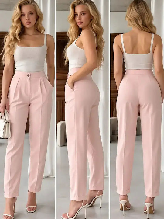Damen Stoffhose mit Hohem Bund in Regulärer Passform Rosa