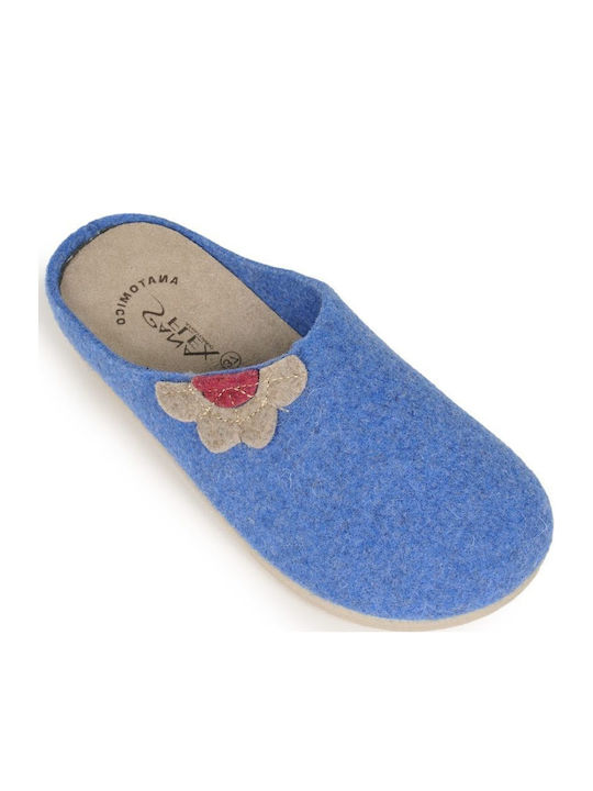 Anatomische Wollige Blaue Damen-Winterhausschuhe