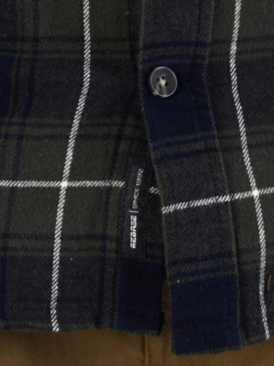 Long Sleeve Flannel Checked Overshirt Olive Blue