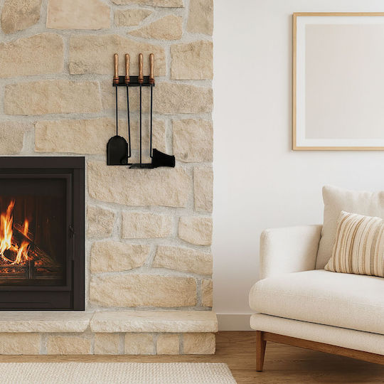Relaxdays Kaminbesteck-Set mit Ständer Schwarz