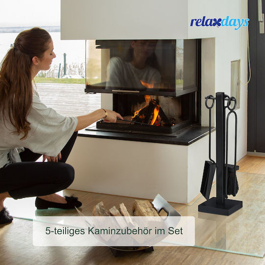 Relaxdays Комплект Инструменти за Камината с Черна Закачалка