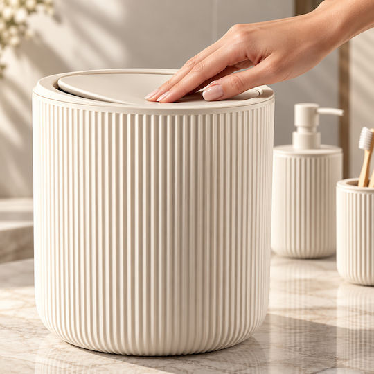 Femmit 5-Piece Bathroom Set Beige Waste Bin 4.5L Toilet Brush Soap Dispenser Toothbrush Holder & Soap Dish