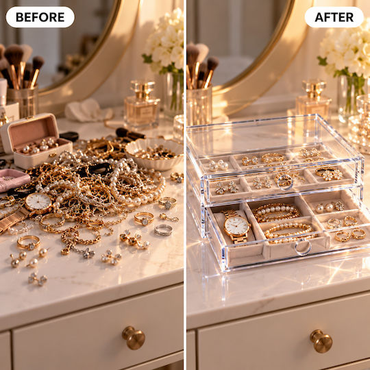 Femmit Transparent 2-Drawer Organizer 22x18x9cm – Organizing Cosmetics, Jewelry, Office Supplies & Small Items