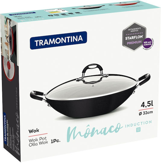Tramontina Monaco Aluminum Wok with Lid and Non-Stick Coating 32cm