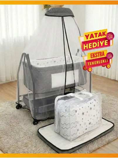SteweHome Λίκνο με Στρώμα και Ρόδες Γκρι