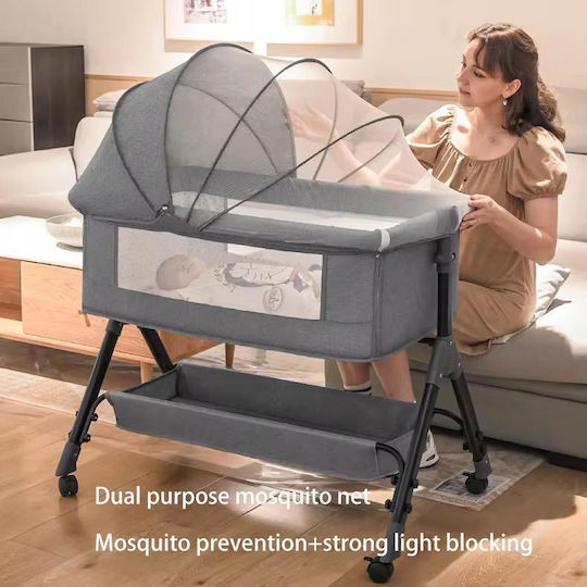 Babywiege-Laufstall mit Matratze, Seitlicher Öffnung und Rädern, Grün