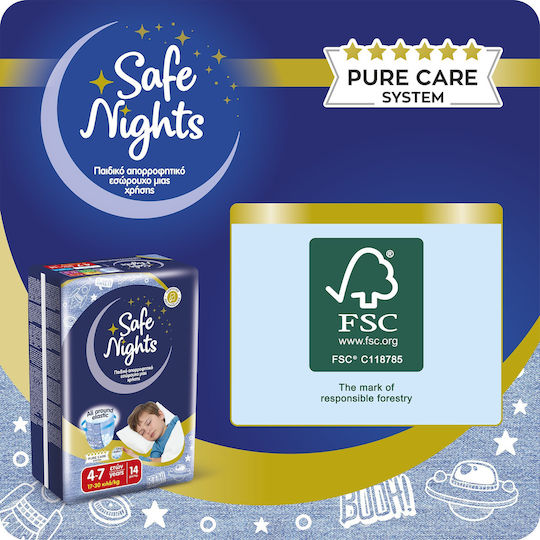 Нощно Абсорбиращо Бельо за Момчета на 4–7 Години (17–30 kg) Safe Nights – 14 бр. / Нощни Памперси с Допълнителна Попиваемост