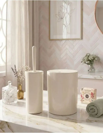 SteweHome Set din Plastic cu Perie WC și Coș de Baie Bej