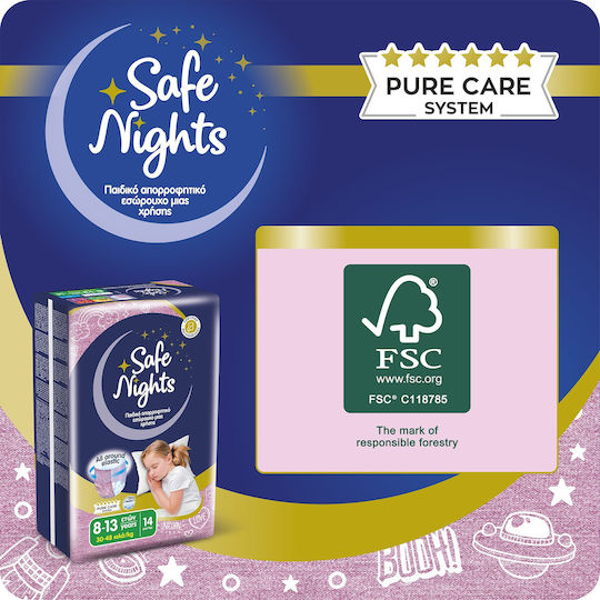 Детско абсорбиращо нощно бельо за момичета на 8–13 години (30–48 кг) Safe Nights – 14 бр. / Нощни гащички с Екстра Попиваемост