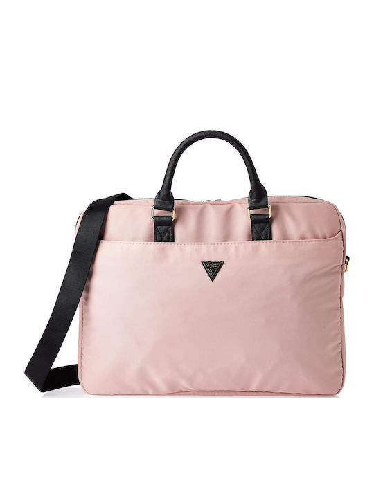 Guess Nylon Triangle Logo Τσάντα Ώμου / Χειρός για Laptop 16" σε Ροζ χρώμα