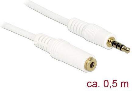 DeLock Audio Cable TRRS 3.5mm Male - 3.5mm Female White 0.5m with Gold Plated Terminals