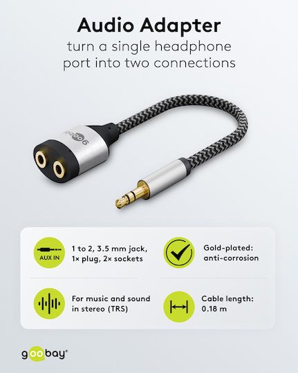 Goobay Audio Cable 3.5mm Male - 2x 3.5mm Female Black 0.18m 80586