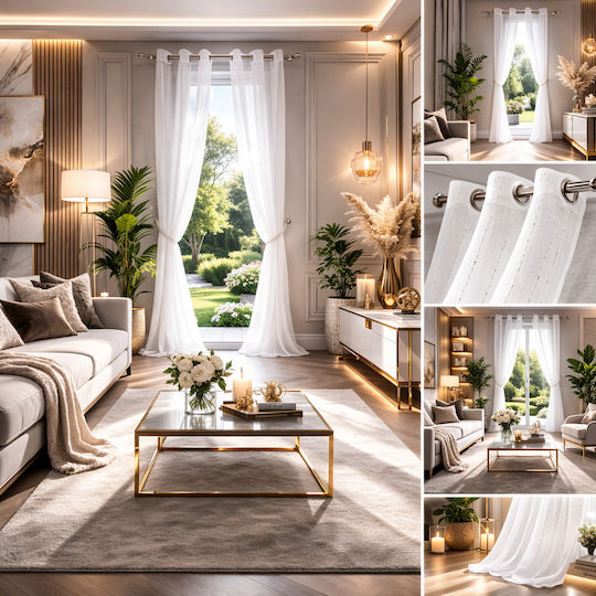 Atmosphera Комплект прозоречни пердета с капси Anissa White 60x160 см.