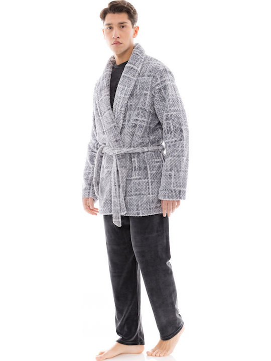 Ulisse Χειμερινή Ανδρική Ρόμπα Fleece Γκρι