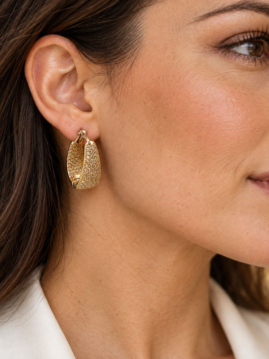 Women's Earrings Oval Hoop Steel Stones – Gold