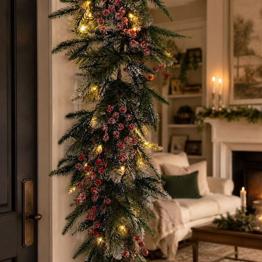 Beleuchtete, Verschneite Weihnachtsgirlande Grün 270 cm