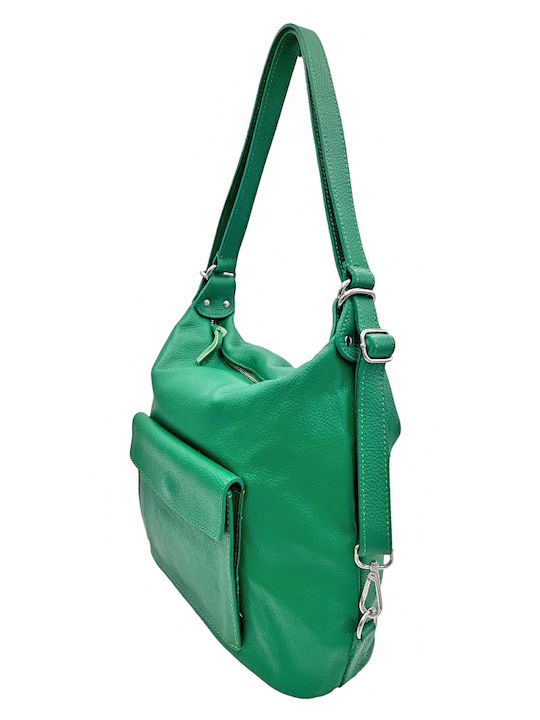 Leather Women's Shoulder Bag / Backpack Green