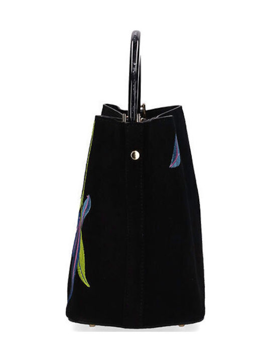 Damen-Tote-Handtasche aus schwarzem Wildleder
