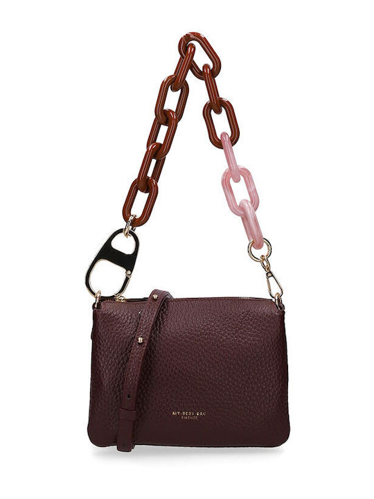 Bordeaux-/Rosafarbene Damen-Schultertasche aus Leder