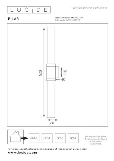 Lucide Lightning Lineare Wandleuchte IP54 5x7x62 cm Lucide Lightning Lineare Wandleuchte IP54 5x7x62 cm