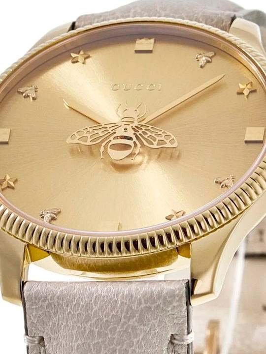 G-Timeless Damenuhr 36 mm mit Quarzwerk und Weißem Lederarmband