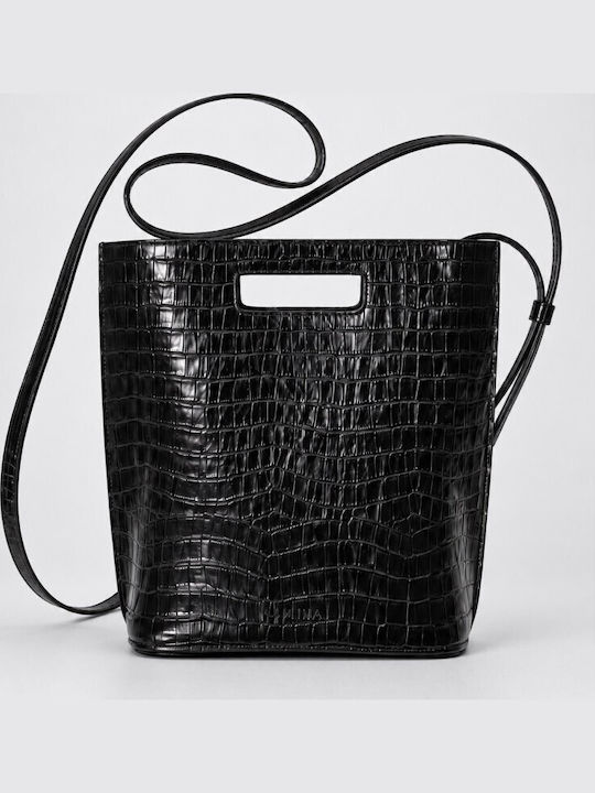 Leather Women's Handbag / Crossbody Croco Black