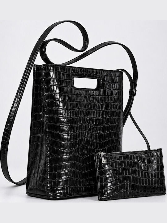 Leather Women's Handbag / Crossbody Croco Black