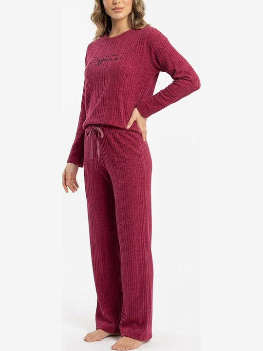 Tress Χειμερινό Γυναικείο Σετ Πιτζάμας Μπορντό