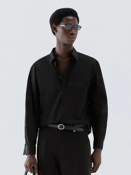 Μακρυμάνικο Πουκάμισο σε Oversized Γραμμή Μαύρο