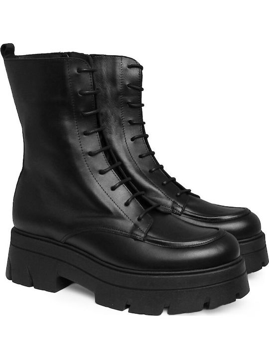 Leather Women's Ankle Boots with Medium Heel Black