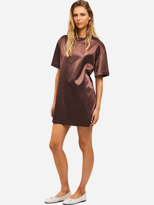 Καλοκαιρινό Midi T-shirt Φόρεμα Σατέν Cocoa