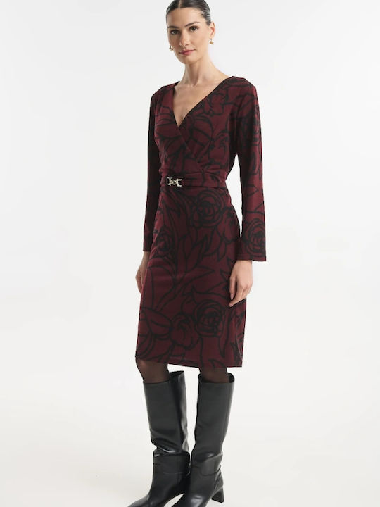 Rochie Tricotată Bordeaux cu Mâneci Lungi, Petrecută