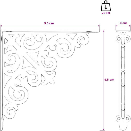 vidaXL Heavy-Duty Shelf Bracket in White Stainless Steel 95x95mm 12 pcs 42038810