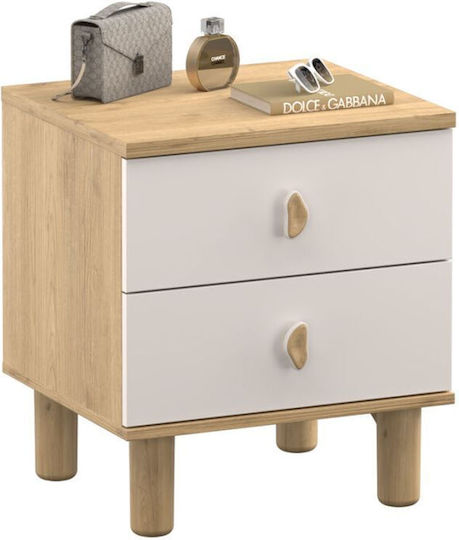 Wooden Bedside Table with Metal Legs Beige 51x45x58cm