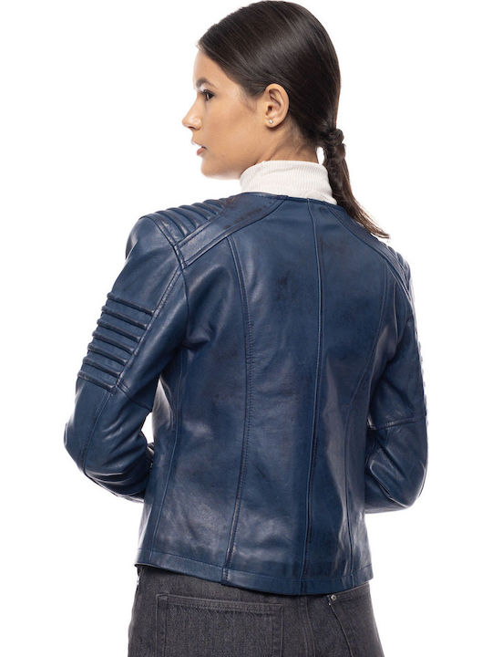 Women's Leather Biker Jacket Blue